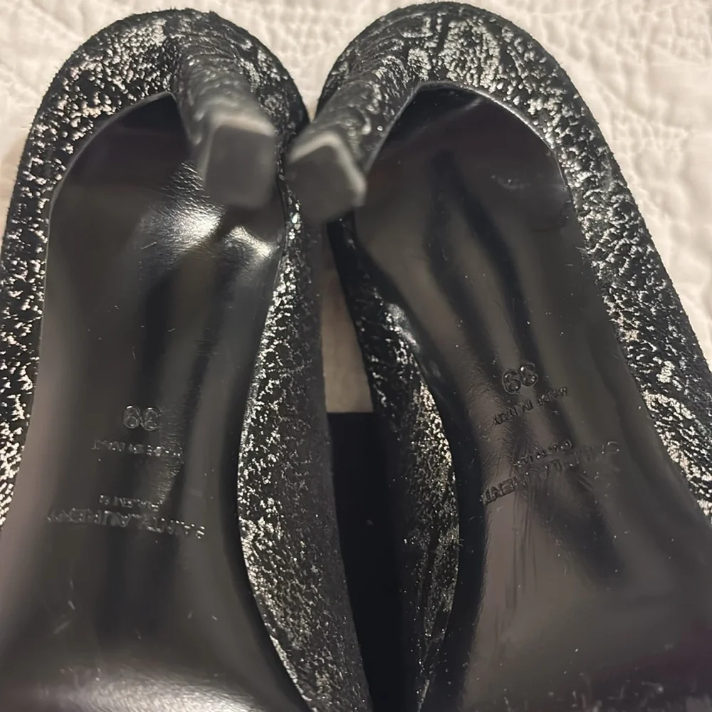 Saint Laurent Women's Black Suede metallic snakeskin Pumps silver size 39 YSL - Picture 3 of 12